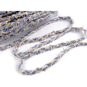 Prýmek splétaný s drobnými flitry šíře 10 mm, barva 3 modrá světlá