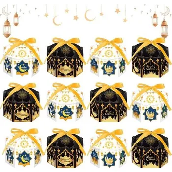 Zahradní dekorace 12 kusů dárkových krabiček Eid Mubarak, dárkové tašky Ramadan, dárkové tašky Eid Mubarak, dárková