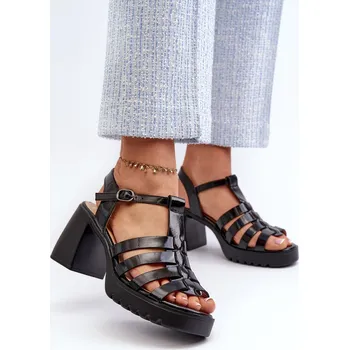 Dámské sandále Lakované Kožené Dámské Sandály Na Podpatku Vinceza 66621 Barva: Černá, Velikost: 37