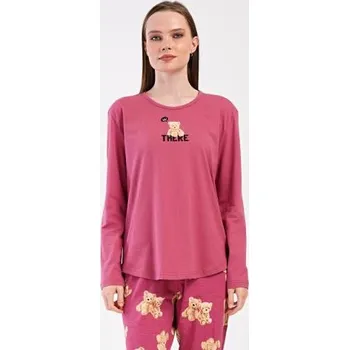 Dámské pyžamo Dámské pyžamo dlouhé Vienetta Secret Pink bear tmavě růžová XL