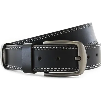 Opasek Arwel Šedočerný kožený pánský opasek s dvojitým šitím 913-5004-2-60/20-9010-40 Délka opasku: 95 cm