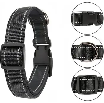 Obojek pro psa Tkaný Řemen -Antireflexní Černý 20mm x 73cm