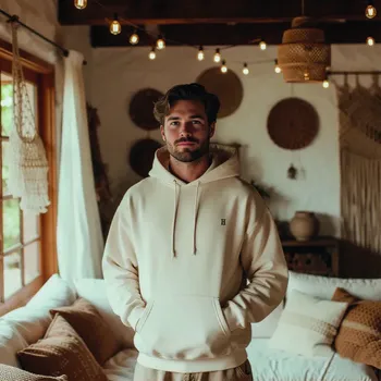 Pánská mikina Mikina s vyšitím MONOGRAMU, pro muže Barva: Béžová s černou nití, Velikost: L, Umístění výšivky: Na srdci