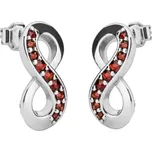 Stříbrné náušnice s českým granátem, rhodiované - nekonečno Zapínání: balónek