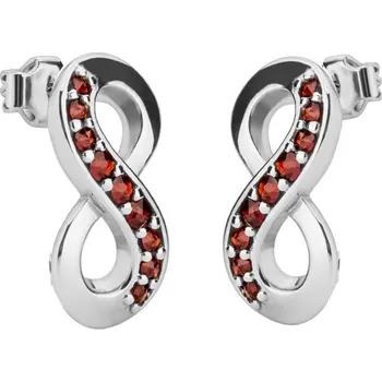 Náušnice Stříbrné náušnice s českým granátem, rhodiované - nekonečno Zapínání: balónek