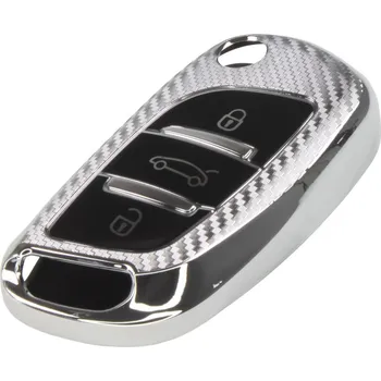 TPU obal pro klíč Peugeot/Citroën, 3-tlačítkový, carbon silver