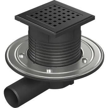 Odvodňovací žlab Podlahová vpusť boční černá D50, nerez příruba, mřížka GATE černá