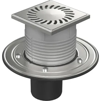 Podlahová vpusť spodní D75, nerez příruba, mřížka SUN