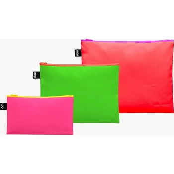Kosmetická taška Taštičky na zip 3 ks LOQI NEON Dark Orange, Green and Pink