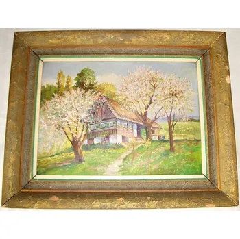 Umění Karel Maršálek: Chalupa a kvetoucí stromy