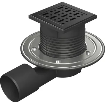 Odvodňovací žlab Podlahová vpusť boční černá D50/75 NEPTUN, nerez příruba, mřížka FACE černá
