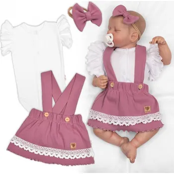 Kojenecký body Baby Nellys 3dílná sada Lady, body, suknička s laclem, čelenka šeříková/bílá Baby Nellys Vel. 74