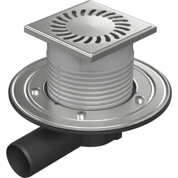 Odvodňovací žlab Podlahová vpusť boční D50, nerez příruba, rámeček SUN