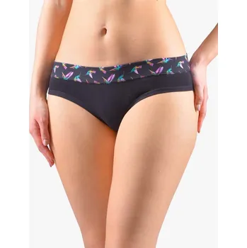 Kalhotky GINA dámské kalhotky francouzské, šité, bokové, s potiskem Disco XVII 14154P - černá fialová - 38/40