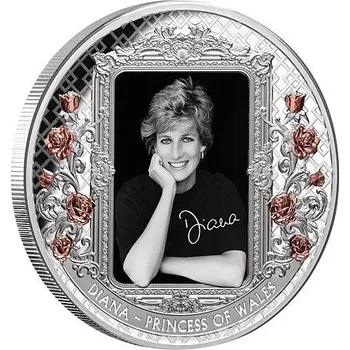 Exkluzivní stříbrná mince Diana - Princezna z Walesu (25. výročí úmrtí) 5 Oz 2022 Color (Rose Gold Plating) PROOF