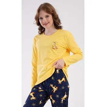 Dámské pyžamo Dámské pyžamo dlouhé Vienetta Secret Žirafy žlutá M