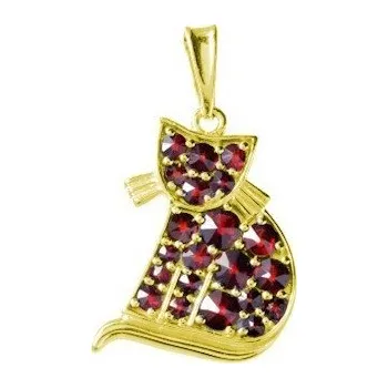 Přívěsek Stříbrný přívěsek s českým granátem, zlacený - zvíře - kočka