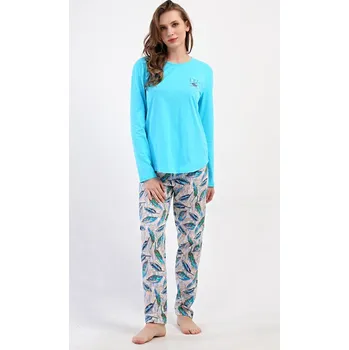 Dámské noční prádlo Dámské pyžamo dlouhé Listy - tyrkysová - XXL