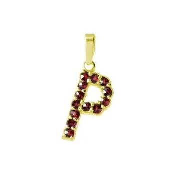 Přívěsek Stříbrný přívěsek s českým granátem, zlacený - písmeno P