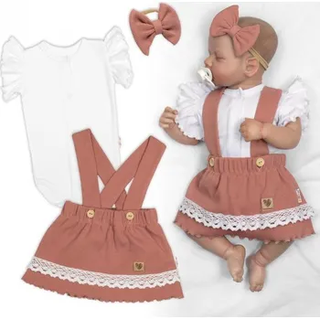 Kojenecký body Baby Nellys 3dílná sada Lady, body, suknička s laclem, čelenka starorůžová/bílá Baby Nellys Vel. 74