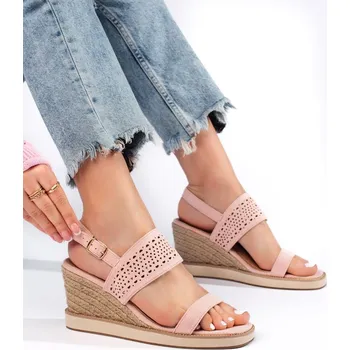 Dámské sandále Růžové dámské sandály na klínovém opatku