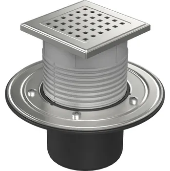 Odvodňovací žlab Podlahová vpusť spodní D110, nerez příruba, rámeček, mřížka GATE