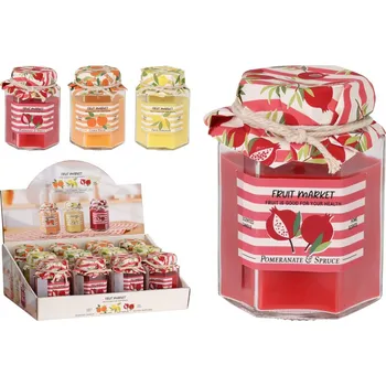 Svíčka Svíčka ve skle 60x60x80mm vonná s papírovým tištěným víčkem, design mix ovoce, barevná