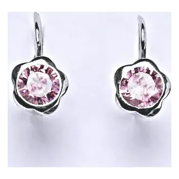 Náušnice Stříbrné náušnice kytička pink zirkon - NK1271 (Stříbrné náušnice se zirkony )