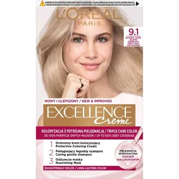 Barva na vlasy L'Oréal Paris, Excellence Creme barva na vlasy 9.1 Velmi světlá blond popelavá