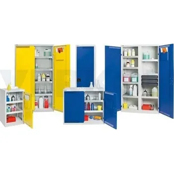 Skříň kovová Stumpf Metall Basic-Plus pro skladování chemikálií, Typ: BP-3, Barva dveří: Modrá, Rozměry (v x š x h) [mm]: 1800 x 500 x 500, Počet polic: 4