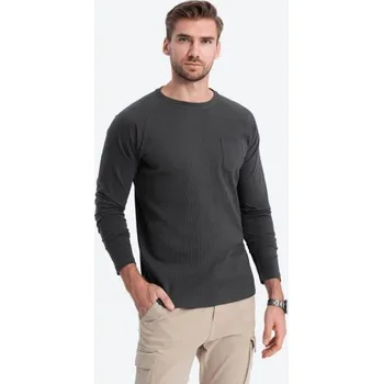 Ombre Clothing Grafitové tričko s dlouhým rukávem a kapsou om-lscl-0109