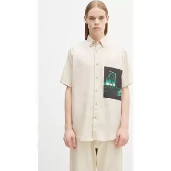 Pánská košile Košile Aries Motel Graphic Work Shirt béžová barva, relaxed, s límečkem button-down, AR4011503, XL, 08X