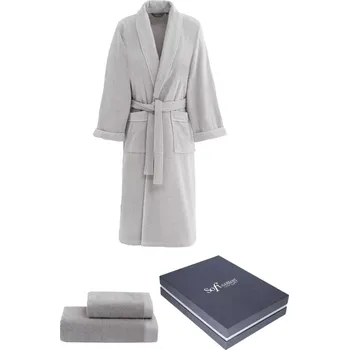 Pánský župan Soft Cotton Dárkové balení županu, ručníku a osušky LORD, Šedá, 450 g / m², Česaná prémiová bavlna 100%, Dlouhý - vel. XXL