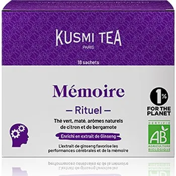 Nápoj Kusmi Tea Porcovaný zelený čaj s ženšenem pro lepší paměť Memory Ritual Bio, 18 sáčků 21297A1460