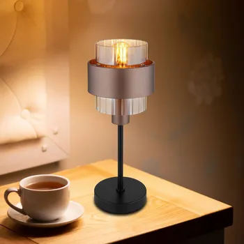Lampička Globo Stolní lampa Milley, výška 47 cm, bronzová barva, kov bronzová, jantarová, čirá, černá 1 x 60 W - Doprava zdarma