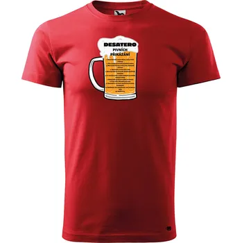 Pánské tričko s potiskem Pivní desatero Velikost: 5XL, Barva trička: Červená