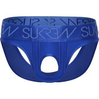 Pánské erotické prádlo Slipy Sukrew U-Style V-Brief Sapphire S, vpředu i vzadu otevřené pánské slipy