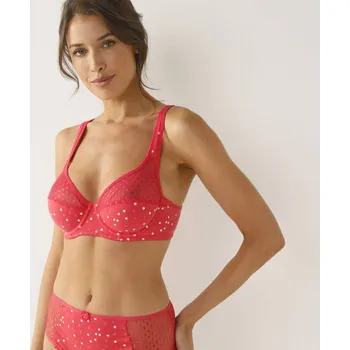 Podprsenka Sada 2 podprsenek ze strečového žerzeje s 		krajkou Tropea, jednobarevná + potisk puntíků, s kosticemi růžová 95E