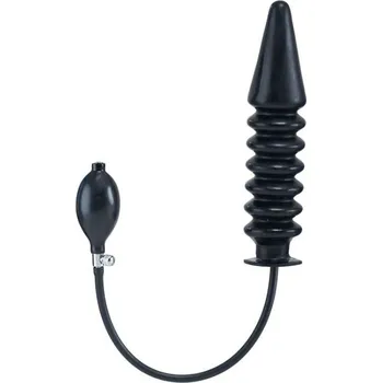 Anální kolík Nafukovací dildo Mister B Solid Ribbed L černé, žebrované nafukovací dildo s pevným jádrem 28 x 3,3–6,5 cm