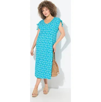 Dámské šaty Ulla Popken, Plus size Midi šaty, květy, A střih, výstřih do V, bez rukávů pro plnoštíhlé nadměrná velikost, 840041755-1128, tyrkysový, 42/44, Nadměrné velikosti, Plus size oblečení, Oblečení pro boubelky, Oblečení pro baculky, Oblečení pro plnoštíhlé, Ob
