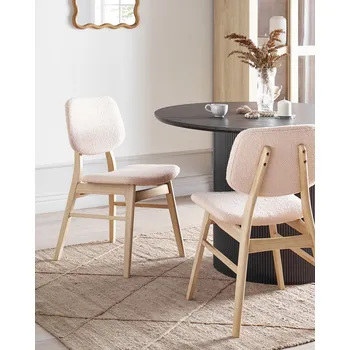 Sada 2 jídelních židlí světle hnědá béžová kaučukové dřevo rám opěradlo čalounění bez područek retro styl kuchyně jídelna Beliani