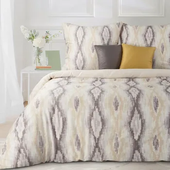 Povlečení 220x200 cm bavlněné, béžové a ocelové barvy s geometrickým vzorem NIKA 24