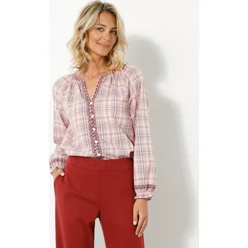 Dámská halenka Kostkovaná halenka s výšivkou režná/terakota 46