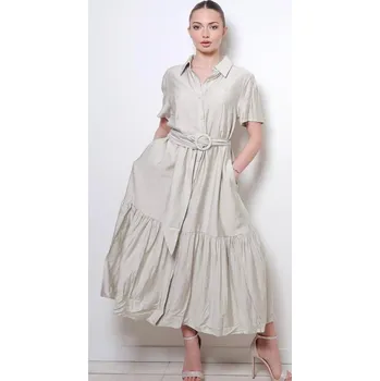 Dámské šaty Košilové šaty s volánem MC 23285 barva: béžová, velikost: S/M