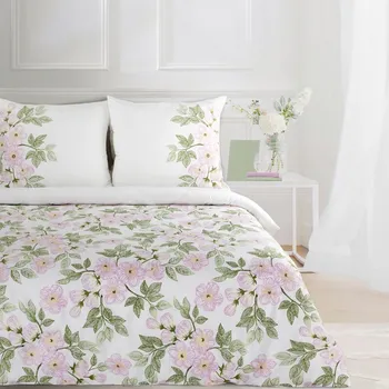 Povlečení 220x200 cm bavlněné barva bílá, růžová s květinovým vzorem NIKA 44