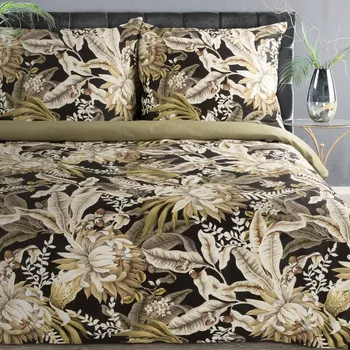 Povlečení 140x200 cm bavlněné barva černá, hnědá zdobená potiskem listů DIVA