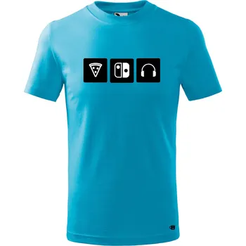 Chlapecké tričko Dětské tričko s potiskem pizza Velikost: 110 /4 roky, Barva trička: Tyrkysová