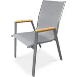 Židle zahradní šedý textilen, šedá kovová konstrukce, područky polywood v dekoru dubu - AZC-S1050 GREY