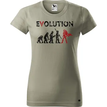 Dámské tričko Dámské tričko s potiskem Evolution hrdinka Barva trička: Světlá khaki - 28, Velikost: 2XL