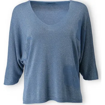 Dámský svetr Halenka lurex květ RAY 9129 barva: modrá džínová